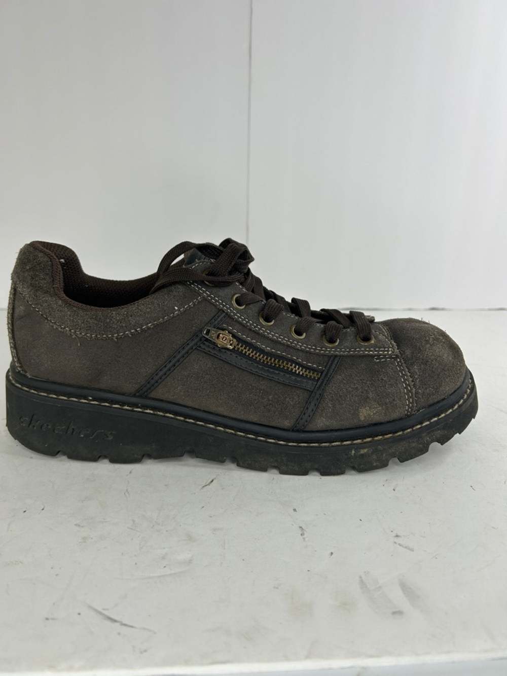 Skechers Men's Dark Brown Suede Lace-Up Sneaker with Side Zip